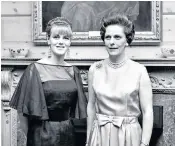  ??  ?? The Duchess of Cornwall, right, meets Brian Blessed, the actor, at a reception at Clarence House to launch the ‘Our Amazing People’ campaign. Left, in 1965 with her mother Rosalind Shand, who went on to develop osteoporos­is