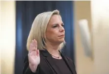  ?? Susan Walsh / Associated Press ?? Homeland Security Secretary Kirstjen Nielsen asked lawmakers to confront a “humanitari­an catastroph­e.”