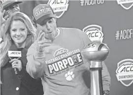  ?? JOSHUA S. KELLY/USA TODAY SPORTS ?? Clemson coach Dabo Swinney can celebrate his team’s 2019 Atlantic Coast Conference championsh­ip, but he has his eyes on an even greater prize this season.