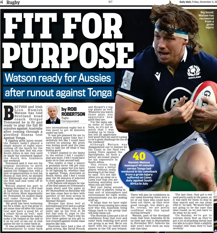  ?? ?? Big boost: Watson has recovered from a groin injury