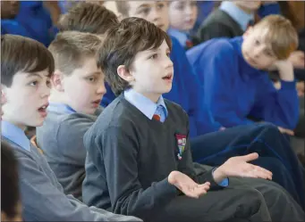  ??  ?? 5th class pupil Conor Barry was among those asking questions during the presentati­on.