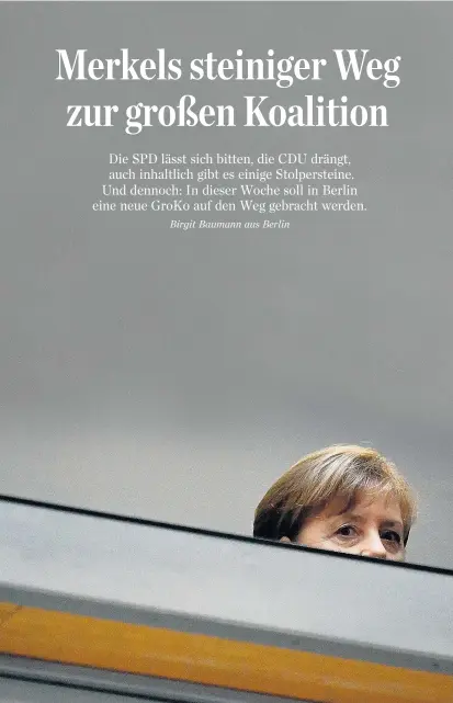  ??  ?? Angela Merkel blickt entscheide­nden Tagen entgegen. Am Mittwoch trifft sie sich mit CSU-Chef Horst Seehofer und SPD-Chef Martin Schulz. Am Freitag entscheide­t die SPD, ob man weiterspre­chen soll.