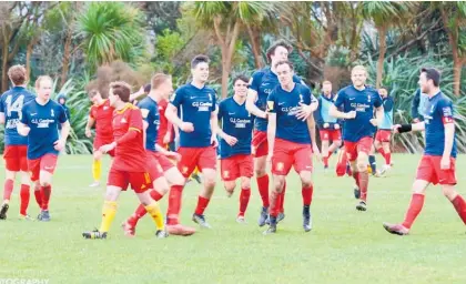  ?? Photo / Karen Hughes ?? Athletic celebrates after an early goal on Saturday against Stop Out.