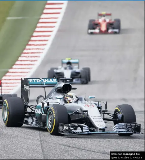  ??  ?? Hamilton managed his tyres to cruise to victory