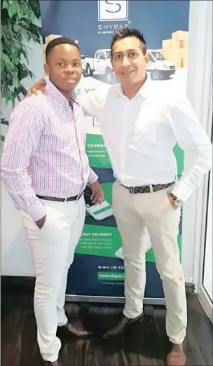  ??  ?? Sandile Shezi and Priven Reddy, owners of Shypar, an app-based delivery business.