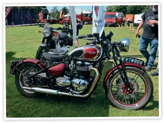  ??  ?? Hinckley Triumph, having been given a pre-Second World War twist, with girder forks and chrome tank.