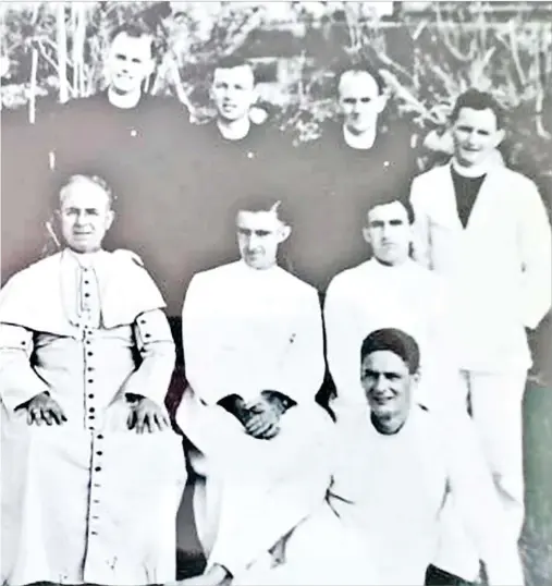  ?? ?? Fleming, John Doyle and Gerry Hurley. Middle – Frs Martin Dobey, Dennis Fitzpatric­k, Bishop Foley, Charlie Mahony and gan and Arthur Tierney. Picture: SUPPLIED/Missionary Society of St Columban