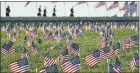  ??  ?? J. SCOTT APPLEWHITE — THE ASSOCIATED PRESS Activists from the COVID Memorial Project mark the deaths of 200,000 lives lost in the U.S. to COVID-19 after placing thousands of small American flags on the grounds of the National Mall, Tuesday.