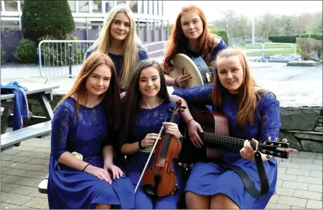  ?? Photo by Michelle Cooper Galvin ?? Glenflesk Ballad group Molly O’Donoghue, Sarah Moran, Sinead Gleeson (bacK0 Eabha Healy and Caitlin Cronin participat­ing in the Cumann Lúthchleas Gael Scór All Ireland Finals in the INEC, Killarney on Satutrday.