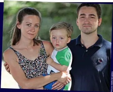  ??  ?? Close call: Toby with his wife Jodie and 18-month old son Lucas