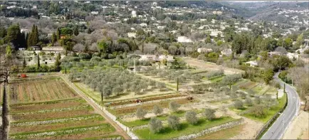  ?? (Photo drone Sébastien Botella ) ?? Les travaux en cours sur le nouveau Domaine de la rose by Lancôme concernent la réhabilita­tion du terrain agricole de  hectares, mais aussi de son système d’irrigation et de ses restanques séculaires.