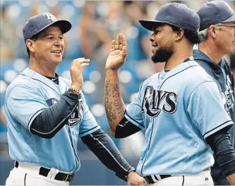  ?? CANADIAN PRESS FILE PHOTO ?? Charlie Montoyo, left, will become the 13th manager in Toronto Blue Jays history. The 53-year-old spent the past four seasons on the coaching staff of the Tampa Bay Rays.