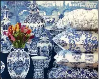  ?? Courtesy Nicolette Mayer. ?? Nicolette Mayer’s new line of Royal-Delft-inspired wallpapers and fabrics gives the old classic a modern twist.