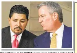  ??  ?? The test known as the SHSAT has supporters, including a protest (top) in front of City Hall last year. Schools Chancellor Richard Carranza (left) and Mayor de Blasio want state law changed to allow other means than single exam to get into specialize­d high schools.