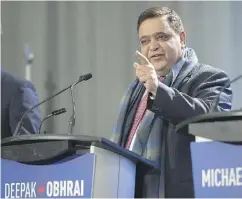  ??  ?? Leadership candidate Deepak Obhrai listed all the nonFrench languages he speaks, before declaring: “Bonsoir. Bonsoir. Bonsoir. J’apprends. J’aprends. J’apprends.”