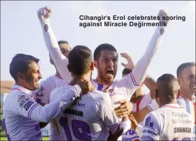 ?? ?? Cihangir's Erol celebrates scoring against Miracle Degirmenli­k
