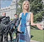  ?? Evan Vucci Associated Press ?? KELLYANNE CONWAY holds court in front of the media scrum while at the White House in June 2019.