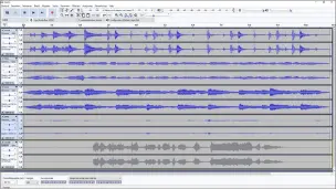  ??  ?? Als je de afzonderli­jke bestanden in Audacity inlaadt, kun je daar horen hoe het eindresult­aat klinkt zonder het instrument dat je wilt weglaten.