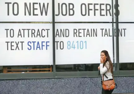  ??  ?? The Office for National Statistics (ONS) said the unemployme­nt rate in the period between February and April held steady at a more than four-decade low of 4.6 percent. (Reuters)