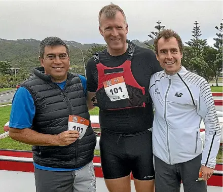  ??  ?? Since forming a team with Mahe Drysdale and Dougal Thorburn for the Porirua Grand Traverse, Mike Tana, left says he is in the best shape of his life.