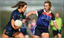  ??  ?? Áine Byrne (right) goes up against Aisling Greene of DCU in the Giles Cup final last weekend.