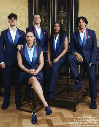  ?? ?? The uniforms Berluti designed for Team France for Paris 2024 Olympic and Paralympic Games' opening ceremonies.