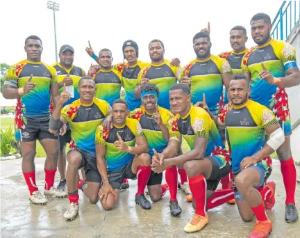  ?? Leon Lord ?? Raiwasa Taveuni players and officials uring the Super Sevens Series at Lawaqa Park, Sigatoka, on January 22, 2021. Photo: