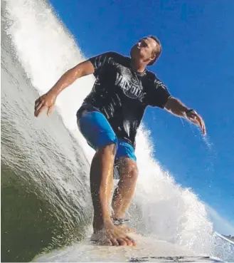  ??  ?? Local school teacher Lee Jonsson, 43, was attacked while surfing at Shelly Beach, Ballina.