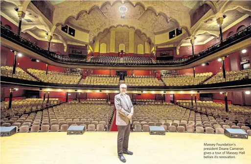  ?? CARLOS OSORIO PHOTOS/TORONTO STAR ?? Massey Foundation's president Deane Cameron gives a tour of Massey Hall before its renovation.