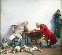  ?? PETER HEYDON, ANN ARBOR COLLECTION OF ?? Gaugengigl minimized the background in the circa 1892 “The Chess Players” to focus on the interplay between the players.