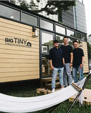  ??  ?? Big Tiny co-founders (from left) Yeo, Ng and Chia, in front of one of their Big Tiny prototype houses. — Photos: The Straits Times/ANN