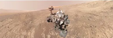 ?? NASA / JPL-CALTECH / MSSS VIA AP ?? This composite image shows a self-portrait of NASA’s Curiosity Mars rover on Vera Rubin Ridge. On Thursday, scientists said the rover found potential building blocks of life in an ancient lake bed.