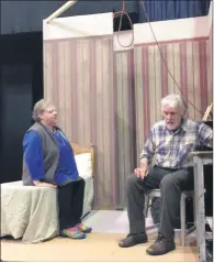  ?? ?? An early rehearsal picture of Mary Flavin Colbert and Sean Ahern in a scene from ‘Chapatti’. The play runs at Cork Arts Theatre this week.