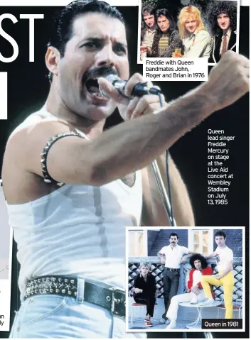  ??  ?? Queen lead singer Freddie Mercury on stage at the Live Aid concert at Wembley Stadium on July 13, 1985