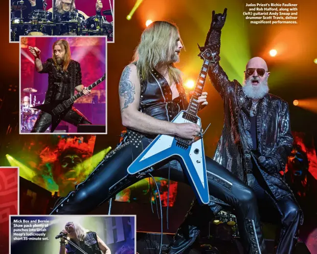  ?? ?? Judas Priest’s Richie Faulkner and Rob Halford, along with (left) guitarist Andy Sneap and drummer Scott Travis, deliver magnificen­t performanc­es.