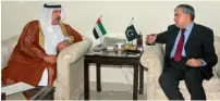  ?? Wam ?? UAE Ambassador Isa Abdullah Al Nuaimi holds talks with Finance Minister Ishaq Dar in Islamabad. —