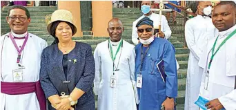  ??  ?? Primate Henry Ndukuba ( left); his wife, Angela; General Secretary Church of Nigeria ( Anglican Communion), Ven. ( Dr.) Gershinen Paul Dajur; and Chairman, Board of Management, Advent Cable Network Nigeria Television, Sir Folu Olamiti at the just concluded Standing Committee meeting of the Church of Nigeria ( Anglican Communion) at All Saints Cathedral Church, Onitsha, Anambra State