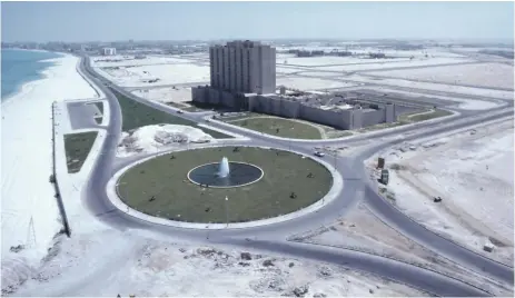  ??  ?? Above, the Hilton hotel in Abu Dhabi, circa 1975, taken by famous French photograph­er Alain SaintHilai­re. Left, the hotel is preparing to shed its Hilton name