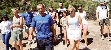  ??  ?? Uefa president Aleksander Ceferin (centre), together with family and friends, take a tour of the Matobo National Park recently