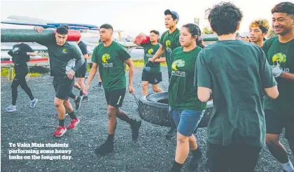  ?? Te Vaka Maia students performing some heavy tasks on the longest day. ??