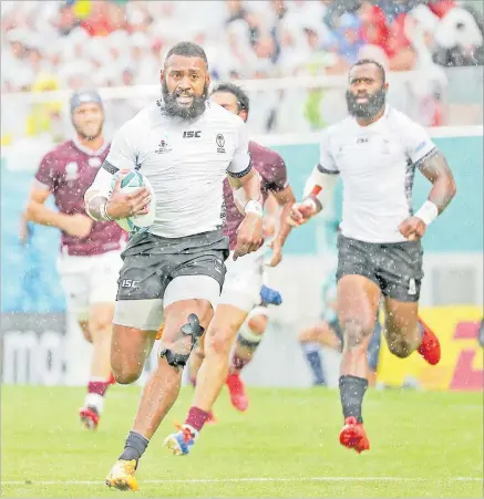  ?? Picture: JOVESA NAISUA ?? Waisea Nayacalevu dashes towards the try line with dazzling footwork and speed to score a breakthrou­gh try for Fiji against Georgia during their pool match at the Hanazono Rugby Stadium in Hanazono, Osaka on Wednesday.