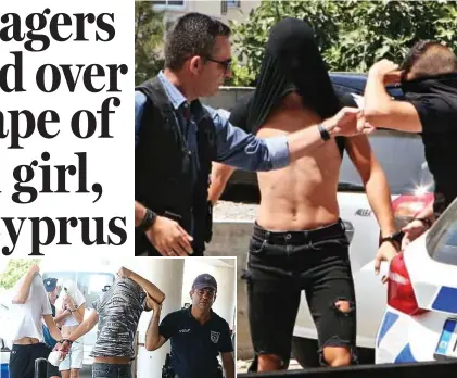  ??  ?? Handcuffed: Five of the Israeli teenagers outside court in Famagusta, Cyprus, yesterday