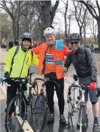  ??  ?? Cycling promotion Councillor Alasdair Tollemache (left) with Mark Ruskell (centre) and and Green Party activist Gary Bell at the Pedal On Parliament event