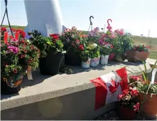  ??  ?? The memorial for fallen Snowbird member Capt. Jenn Casey sits at the base of a decommissi­oned Tutor jet, put on display at the Tourism Moose Jaw building in 2009.