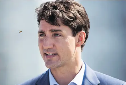  ?? DARRYL DYCK/THE CANADIAN PRESS ?? Prime Minister Justin Trudeau, in Surrey, B.C. on Tuesday, did not say whether the Liberals intend to challenge last week’s Federal Court of Appeal decision that overturned approvals for the Trans Mountain pipeline to expand oil shipments to the West Coast.