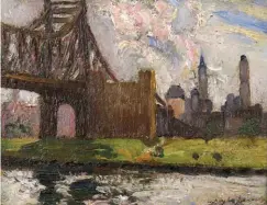  ??  ?? Hayley Lever (1876-1958), Queensboro Bridge. Oil on panel, 7½ x 9½ in. From the Collection of Mr. & Mrs. Thomas Davies.