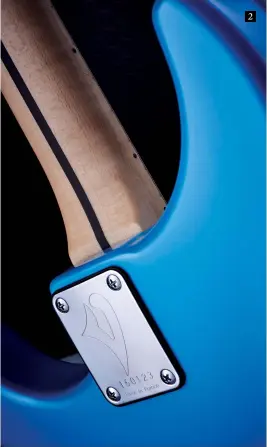  ??  ?? Vigier has long used a zero fret. Here, it’s cut into six pieces so you can replace just part of the fret if wear occurs, not the whole fret. If you want to dramatical­ly change your string gauge, the nut/string guide isn’t glued in so it can be easily...