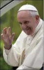  ?? MARCO VASINI — THE ASSOCIATED PRESS ?? Pope Francis arrives at Dorando Pietri stadium in Carpi, northern Italy.