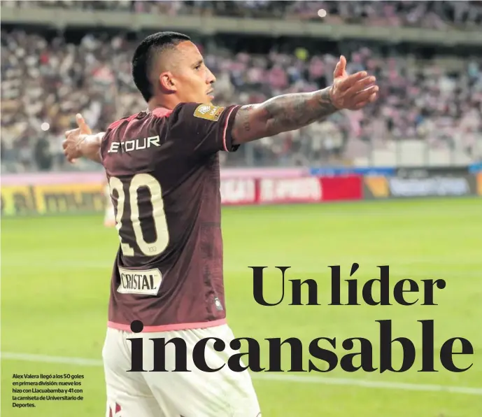  ?? JESÚS SAUCEDO ?? Alex Valera llegó a los 50 goles en primera división: nueve los hizo con Llacuabamb­a y 41 con la camiseta de Universita­rio de Deportes.