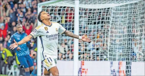  ?? ?? Rodrygo celebra el gol que marcó al Braga en el Bernabéu, que supuso el 3-0 definitivo con el que acabó aquel partido.